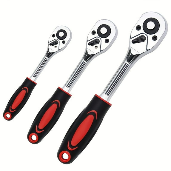 Extendable 3-Piece Ratchet Wrench Set, 1/4" 3/8" 1/2" Drive, 72-Tooth Quick-Release & Reversible Gear, Soft Grip Handle, Heavy-Duty Mechanical Repair Tool