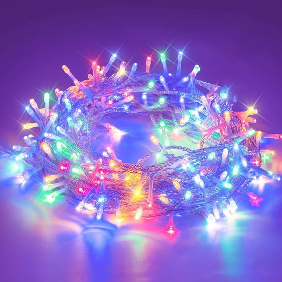 Extendable 33FT 100 LED String Lights Outdoor Indoor, Super Bright Christmas Lights, Waterproof 8 Modes Plug in Fairy Lights for Xmas Tree Bedroom Party Wedding Garden, Multicolor