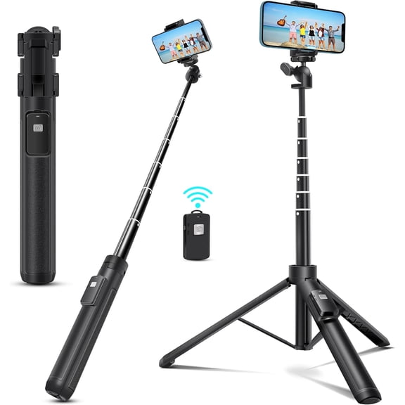 Extendable 62 inches Aluminum Alloy Selfie Stick Phone Tripod Stand New Model with Wireless Remote Shutter Compatible with All Cell Phones/iPhone 17 pro max/air/16/15/14/13/Android