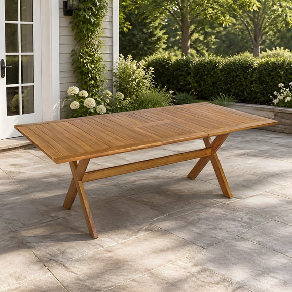 Extendable Acacia Wood Outdoor Dining Table, Teak Finish, 60-76 Inch
