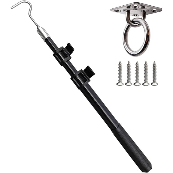 Extendable Attic Pull Down Hook, Ladder Door Stairs Puller System Kit Rod Pole, Replacement for Ropes Cord String with Stainless Steel Ring Handle