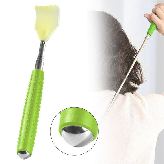 Extendable Back Scratcher Ecohintz Retractable Stainless Steel Back Scratcher - Multi-Functional Tool with Massage Roller - Extendable & Portable for Hard-To-Reach Itch Relief, Green