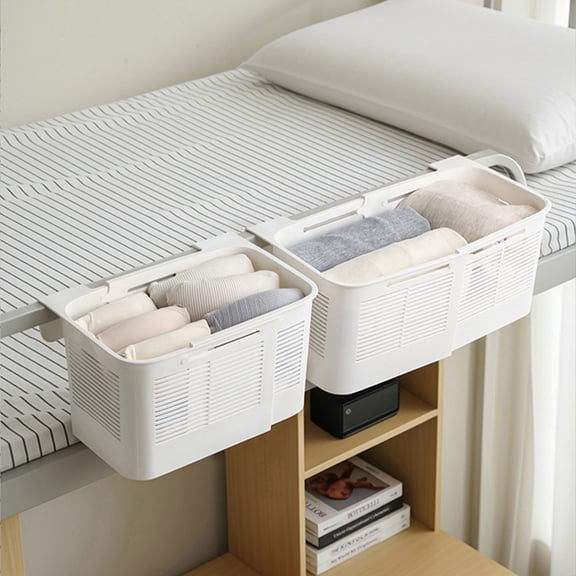 Extendable Bedside Storage Basket - Clip On Bed Shelf Organizer for Small Items - Hanging Caddy with Sturdy Clip for Bed Frame up to 1.06 Inch - Space Saving Storage for Dorm Room Bedroom Office Bath