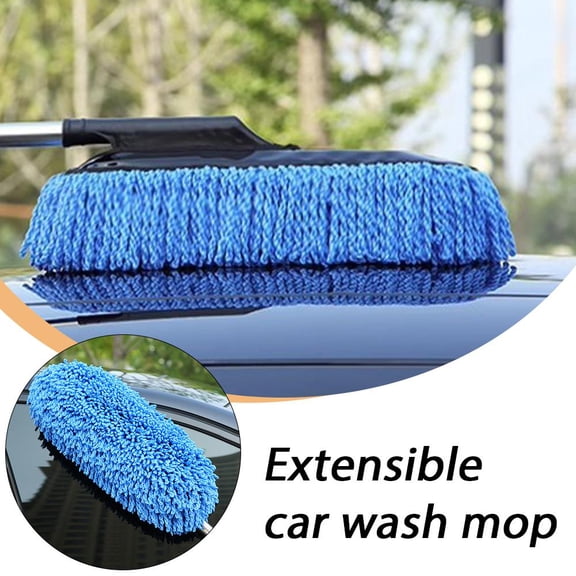 Extendable Car Dust Sweeper, Telescopic Roof Cleaning Mop with Nano Fiber Pad, Stainless Steel Handle for SUV Windshield, Washable Detachable Head