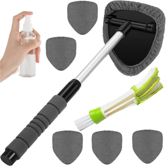 Extendable Car Window Cleaning Tool With Aluminum Handle And Washable Pad For Interior/Exterior Glass