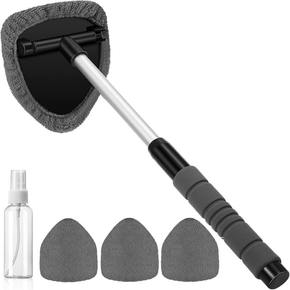 Extendable Car Windshield Cleaner Tool with 4 Washable Pads, Telescopic Window Cleaning Brush for SUV Truck Windshield and Glass