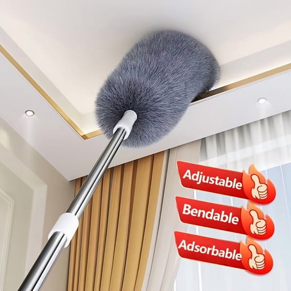 Extendable Ceiling Duster Mop - Bendable Microfiber Duster with Adjustable Handle, Washable Reusable for High Ceilings Walls Fan Blades Furniture & Car, Red