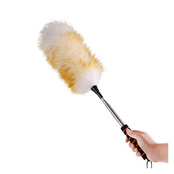 Extendable Cleaning Duster 26-64 Inch, Anti-Static Wall Duster Cleaner with Sponge Grip and Stainless Steel Extension Pole for High Ceiling Fan, Interior, and Roof Dusting - Yellow & White