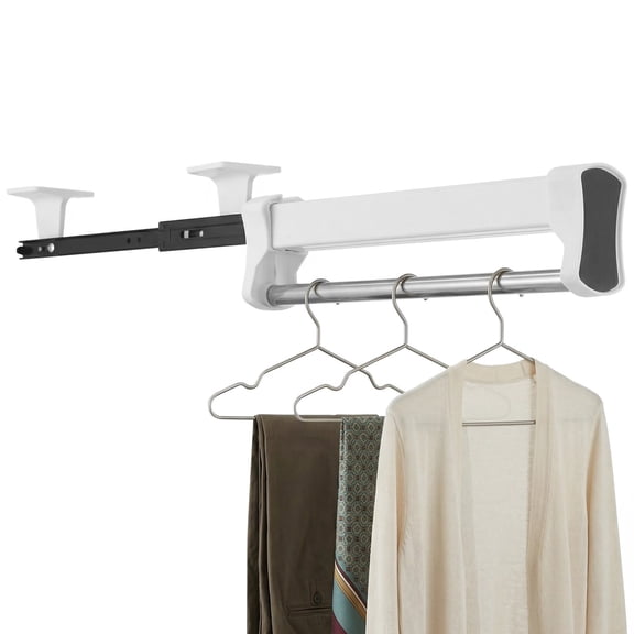 Extendable Clothes Rail for Wardrobe 30 cm, Pull Out Trouser Rack with Damping, Adjustable Cabinet Clothes Hanger Rail, Plastic and Cold Rolled Steel Cupboard Organizer for Pants Scarves Ties