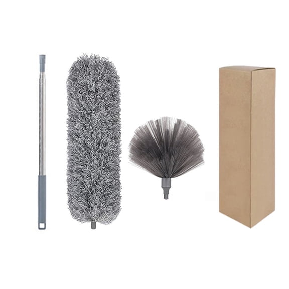 Extendable Cobweb Duster Set with Telescopic Handle Microfiber and Bristle Heads for Ceiling and Corner Cleaning
