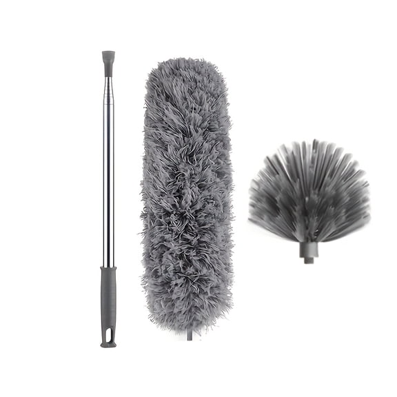 Extendable Cobweb Duster with Lightweight Aluminum Pole - Stainless Steel Handle, Medium-Stiff Bristles for Commercial Cleaning-97 Inch Three-Piece Set - All Gray