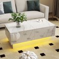 thumbnail image 1 of 39" Extendable Coffee Table, Wood Modern Rectangular Center Table with Sliding Countertop, Hidden Storage Compartment, LED Lights, for Living Room, 1 of 9