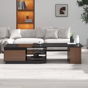 Extendable Coffee Table, Length Adjustable Wood Coffee Table with 2 Storage Drawers for Living Room, Large Long Rectangular Center Table Black