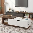 thumbnail image 1 of 59" Extendable Coffee Table with Lift Top, Wood Coffee Table with Charging Station & Hidden Storage Space, 47.2"-59" Large Adjustable Extendable Center Table for Living Room, White, 1 of 9