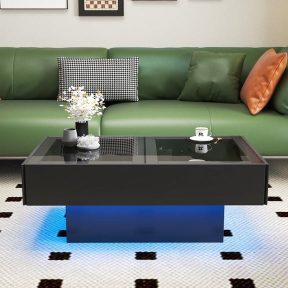 Extendable Coffee Table with Sliding Top and Hidden Storage for Living Room