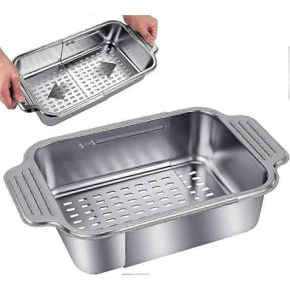 Extendable Colander, Over The Sink 304 Stainless Steel Strainer Basket, Wash Vegetables and Fruits