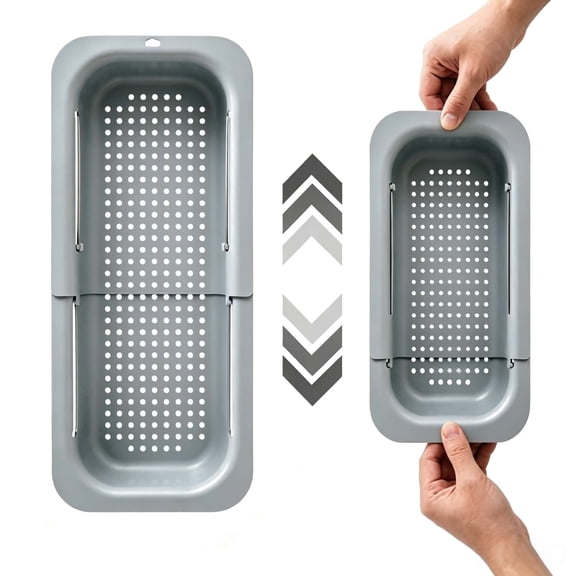 Siloon Colander Over the Sink, Extendable Kitchen Strainer for Vegetables and Fruits, Gray