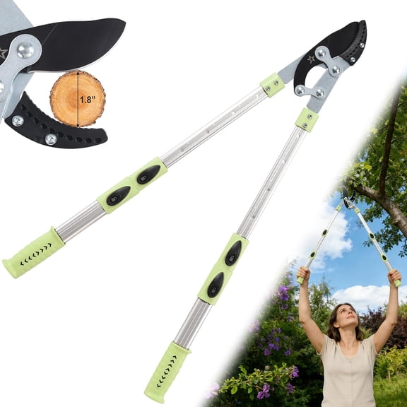 Extendable Compound Action Loppers with SK5 Steel Blade for Heavy Duty Tree Trimming, 1.8" Cut Capacity for Gardening
