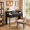 thumbnail image 1 of Extendable Computer Desk with 2 Drawers, Home Office Desk with Pull Out Secondary Desk for Study,Working,Writing，Black, 1 of 9