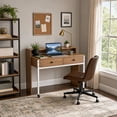 thumbnail image 1 of Extendable Computer Desk with 2 Drawers, Home Office Desk with Pull Out Secondary Desk for Study,Working,Writing，Natural, 1 of 10