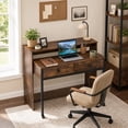 thumbnail image 1 of Extendable Computer Desk with 2 Drawers, Home Office Desk with Pull Out Secondary Desk for Study,Working,Writing，Rustic Brown, 1 of 10
