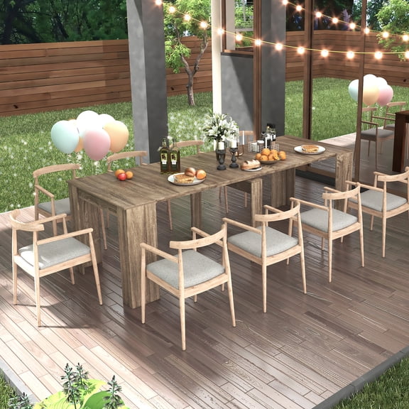 Extendable Console Table up to 118.5 Inch, Multifunctional Wood Dining Table for Indoor Outdoor Use, Brown MDF Chipboard