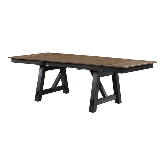 Extendable Cottage Style Dining Table, 6 Seats, Rectangular Wooden With Self-storing Leaves, Charcoal Wheat Finish, Trestle Table Style, Seater, Rectangular, Legs