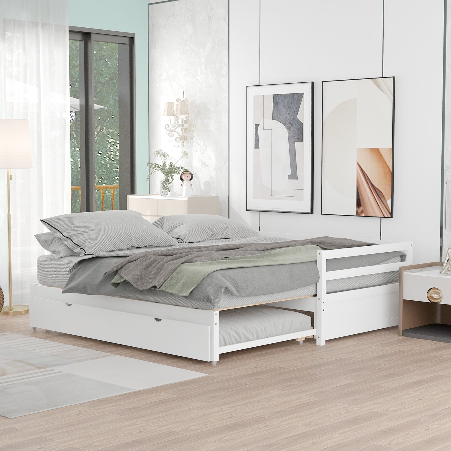 Extendable Daybed with Trundle, Twin or Double Twin Daybed for Bedroom