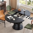 thumbnail image 1 of Extendable Dining Room Table for 4-6, 43.3in-59in Oval Dining Room Table with 2-Tier Storage Shelf, Modern Kitchen Table, Round Dining Stage with Wood Strip Base for Kitchen Living Room, Black, 1 of 8