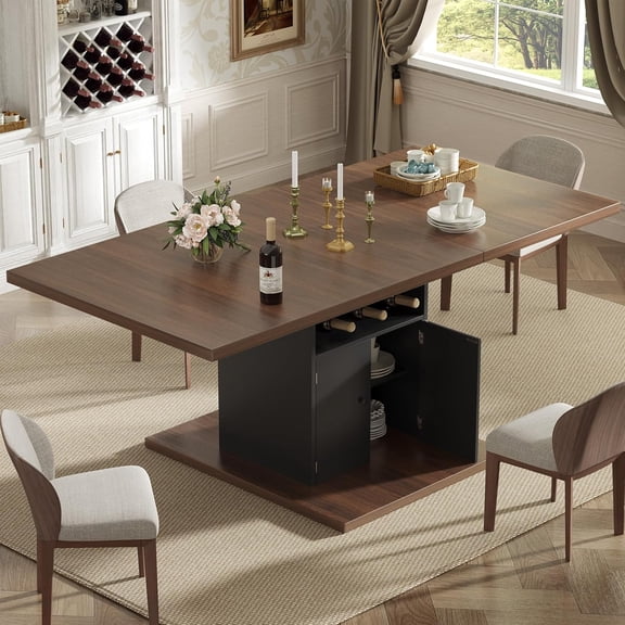 Hanyu Extendable Dining Room Table for 4-6, 47-63 Inch Rectangle Kitchen Dining Table with Storage, Expandable Modern Rectangular Dinner Table for Kitchen, Dining Room, Black & Walnut