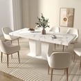 thumbnail image 1 of Extendable Dining Room Table for 6-10 Modern White Faux Marble Wooden Expandable Kitchen Table w/Dual Column Pedestal Base, Large Rectangle Dining Table, 1 of 9