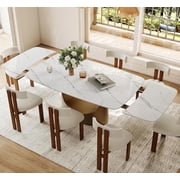 Extendable Dining Room Table for 6-12, Modern Dining Table 63" to 95" Expandable Dining Table, Faux Marble Rectangle Dining Table with Carbon Steel Base for Kitchen Table Only
