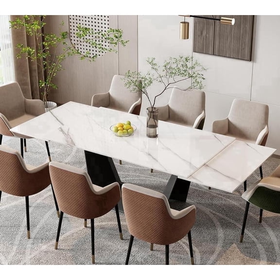 Extendable Dining Room Table for 6-12, Modern Dining Table Expandable Dining Table 63" to 95" Sintered Stone Dining Table with Carbon Steel Base for Kitchen (Table Only)