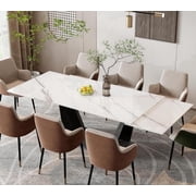 Extendable Dining Room Table for 6-12, Modern Dining Table Expandable Dining Table 63 to 95 Sintered Stone Dining Table with Carbon Steel Base for Kitchen Table Only