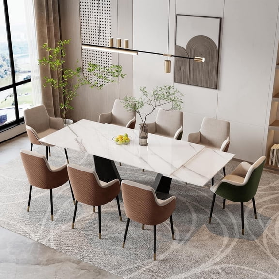 Extendable Dining Room Table for 6-12, Modern Dining Table Expandable Dining Table 63" to 95" Sintered Stone Dining Table with Carbon Steel Base for Kitchen (Table Only)