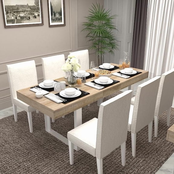 Extendable Dining Room Table for 6 8 10, Modern Farmhouse Wooden Kitchen Expanding Table, Long Large Expandable Dining Room Conference Table (White Oak)