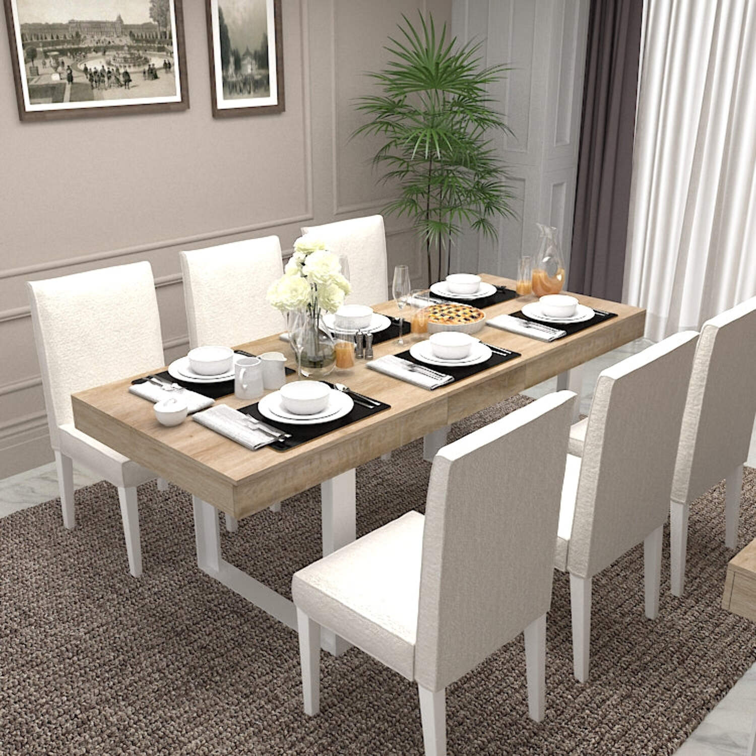 Extendable Dining Room Table For 6 8 10, Modern Farmhouse Wooden