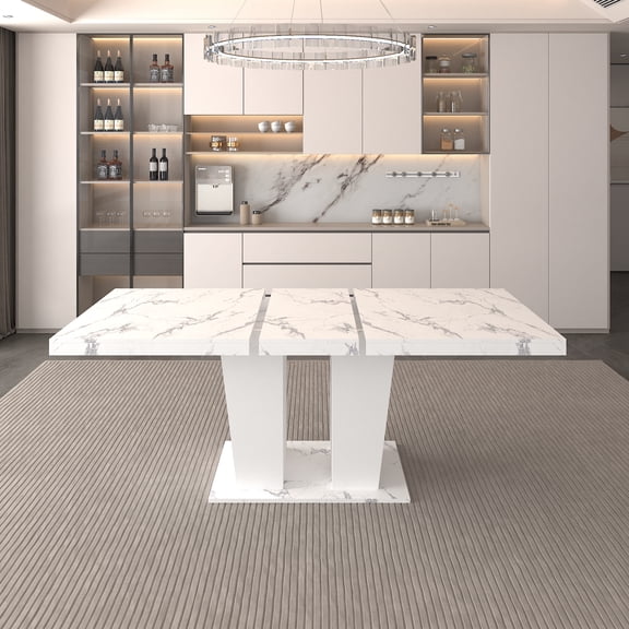 FunMay Extendable Dining Room Table, Modern White, Seats 6-10