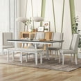 Extendable Dining Set, White+Black 6Piece Dining Room Set, Rectangular