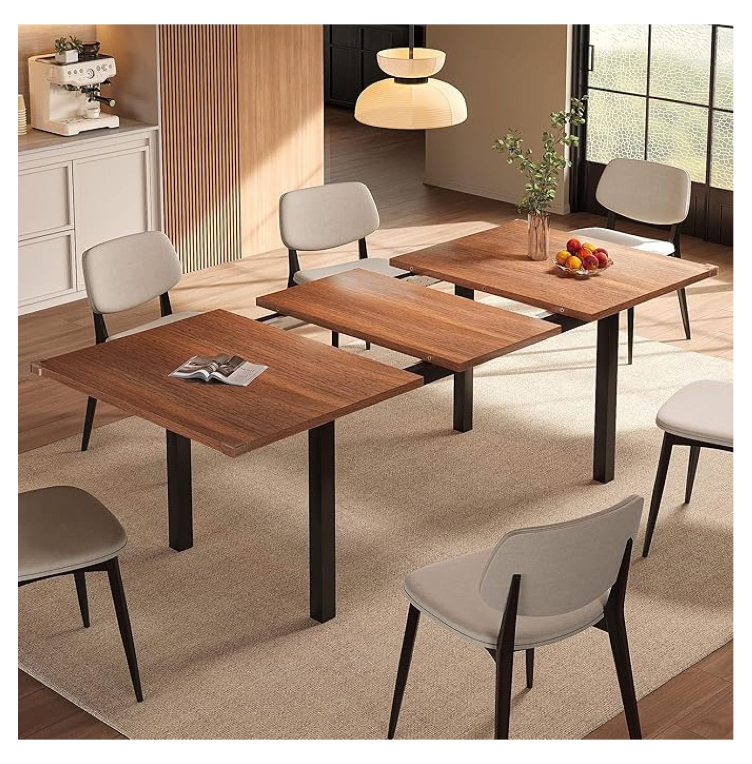 Extendable Dining Table for 4-6, 63" Modern Kitchen Table, Farmhouse ...