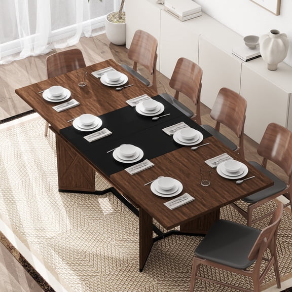 Extendable Dining Table for 4-6-8-10,55inch-82inch Long Rectangle Kitchen Table,Expandable Dining Room Table with Removable Extension Leaf,Wood Space Saving Dinner Table for Home Kitchen