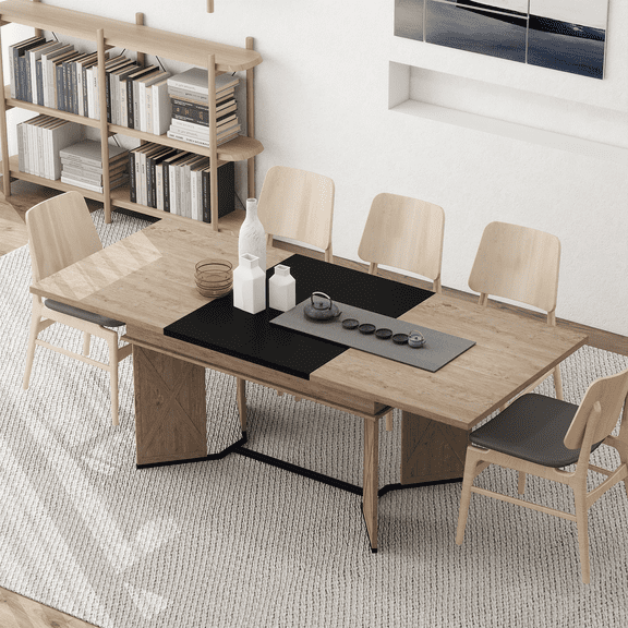 Extendable Dining Table for 4-6-8-10,55inch-82inch Long Rectangle Kitchen Table,Expandable Dining Room Table with Removable Extension Leaf,Wood Space Saving Dinner Table for Home Kitchen