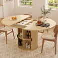 thumbnail image 1 of Extendable Dining Table 43-59", Suitable for Family Gatherings, Solid Wood Top with Fluted Sliding Door and 8 Storage Compartments, Space-Saving Dining Furniture, 1 of 10