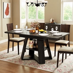 Extendable Dining Table 47.24''-66.92'', Seats 4-6, Rectangle Kitchen Table with Removable Leaves, Storage Shelf, Black