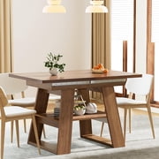 Extendable Dining Table 47-67 in for 4-6, Rectangular Wooden Kitchen Table with Removable Leaves, Storage Shelf, Walnut