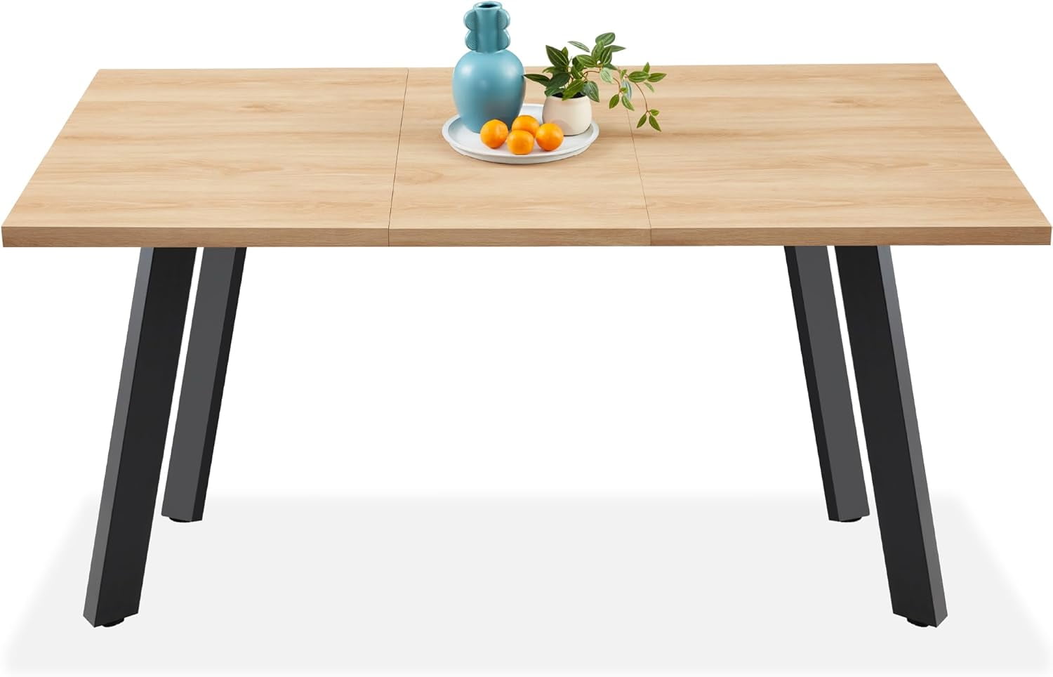 Natural Oak Extendable Dining Table with Black Steel Legs