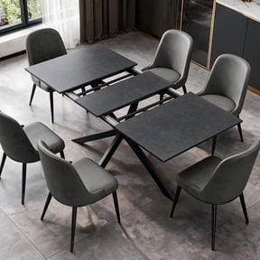 UVANIOHOM 63-78.7" Extendable Dining Table, Butterfly Leaf, 6-10 Seat Farmhouse Table, Black Lava