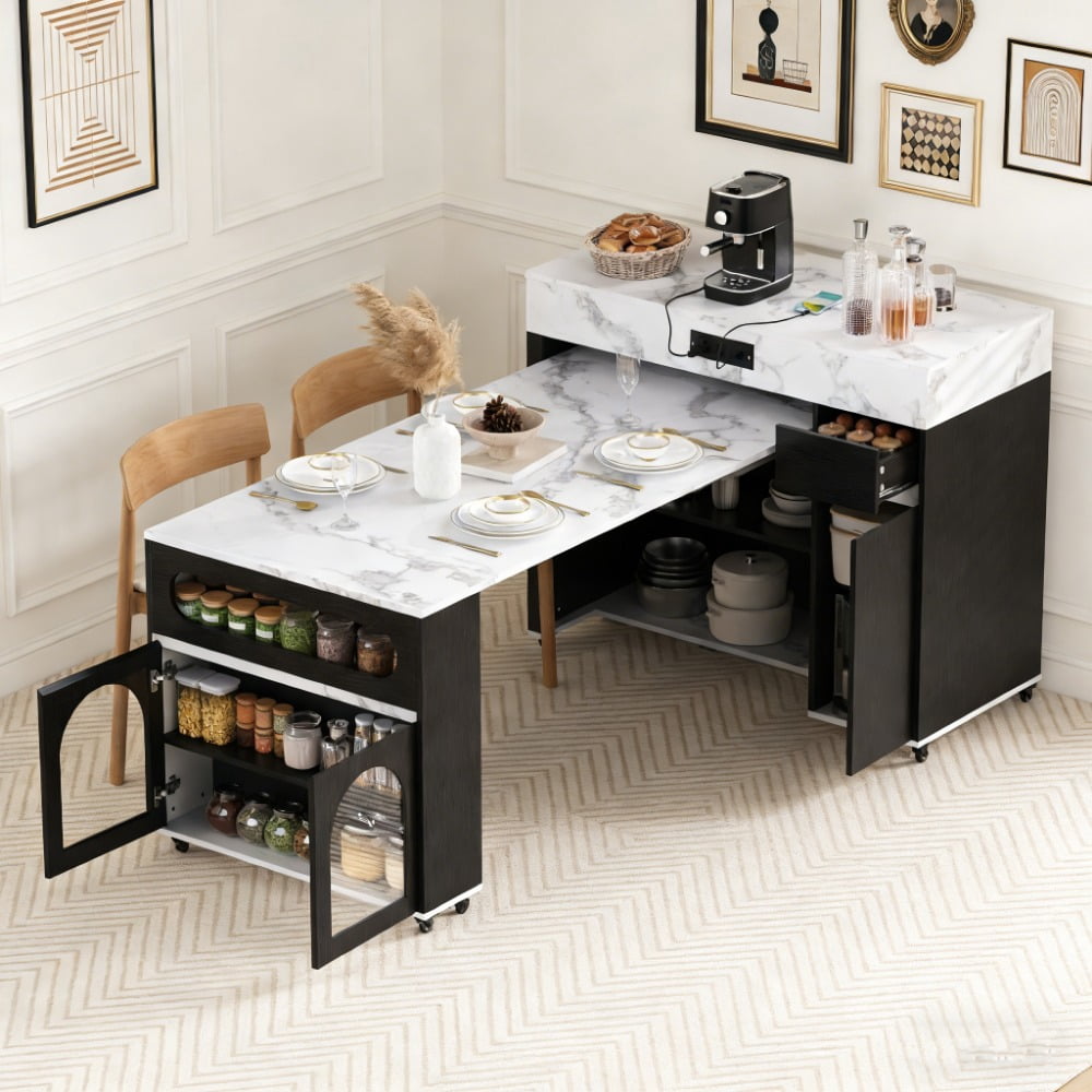 Extendable Dining Table with Extra-Long Folding Top - Rolling Kitchen ...