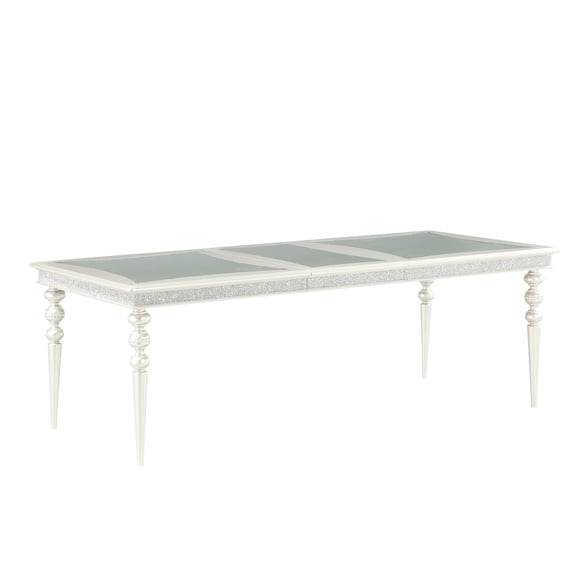 Extendable Dining Table - Platinum. 20" Leaf For Increased Length. Crafted From Hardwood And Composite Materials: Poplar Wood, . Enhanced With Exquisite Glamorous Mirrored Rhinestone. Silver, 88" X