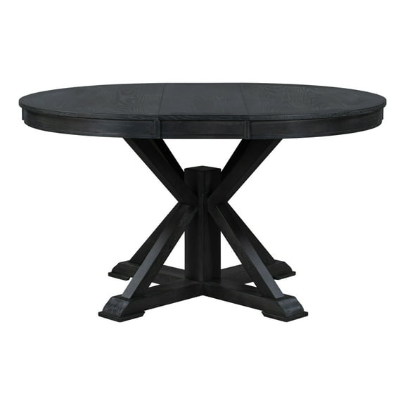 Extendable Dining Table, Retro Style Round Table with 12" Butterfly Leaf, Cross-Leg Base, Solid Wood Table for Dining Room, Kitchen, Living Room, Espresso (Dining Chairs are NOT Included)